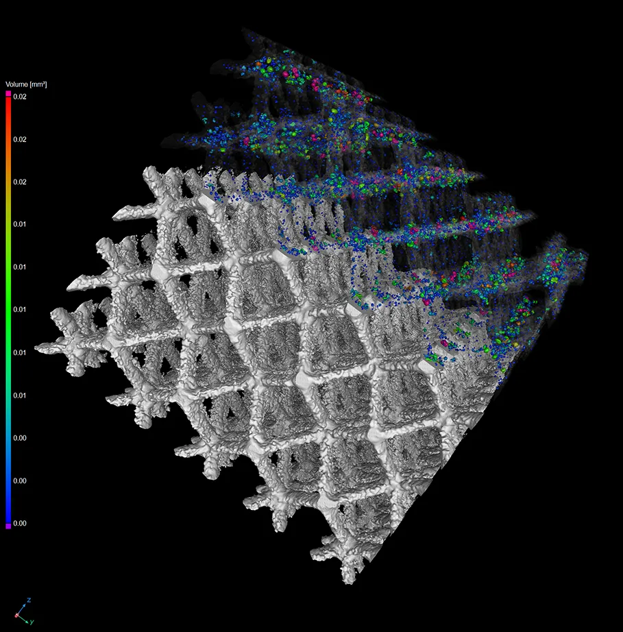 Tomografía computarizada de una estructura reticular impresa en 3D